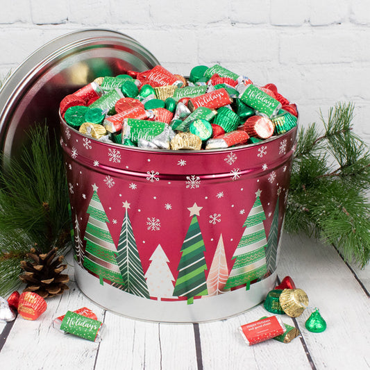 Personalized Hershey's Happy Holidays Mix Holiday Trees Tin - 14 lb