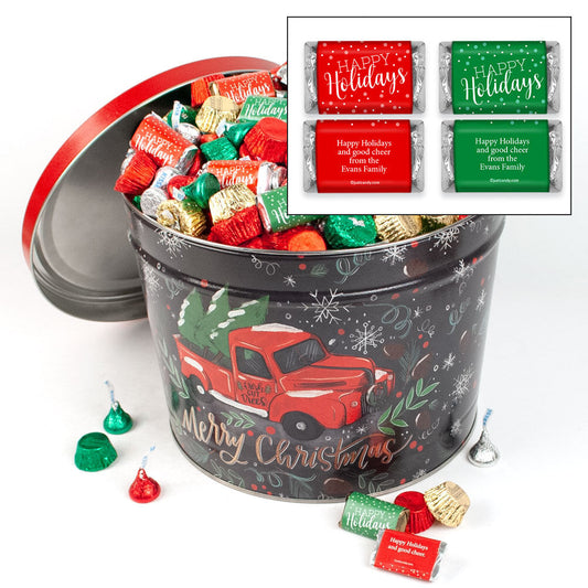 Personalized Tree Farm Truck 14 lb Happy Holidays Hershey's Mix Tin