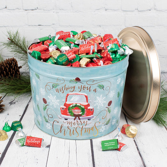 Personalized Hershey's Happy Holidays Mix Vintage Christmas Tin - 8 lb