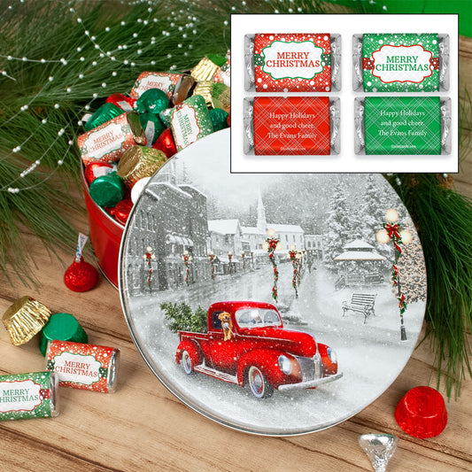 Personalized Snowy Drive 1.5 lb Merry Christmas Hershey's Mix Tin