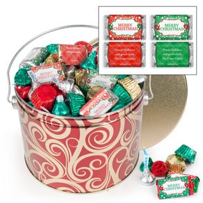 Personalized Golden Swirls 2.7 lb Merry Christmas Hershey's Mix Tin