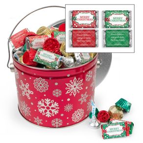 Personalized Red Snowflake 2.7 lb Merry Christmas Hershey's Mix Tin