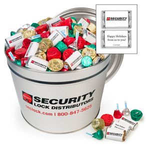 Digitally Printed Add Your Logo 14lb Tin - Hershey's Holiday Assortment