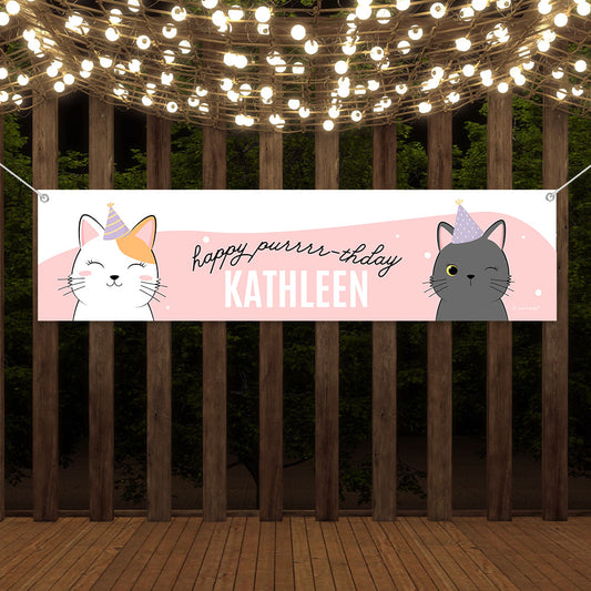 Personalized Kids Birthday Cats 5 Ft. Banner