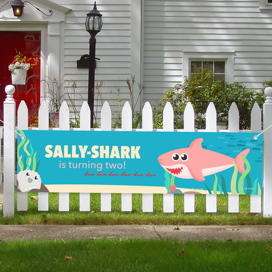 Personalized Kids Birthday Girl Shark 5 Ft. Banner