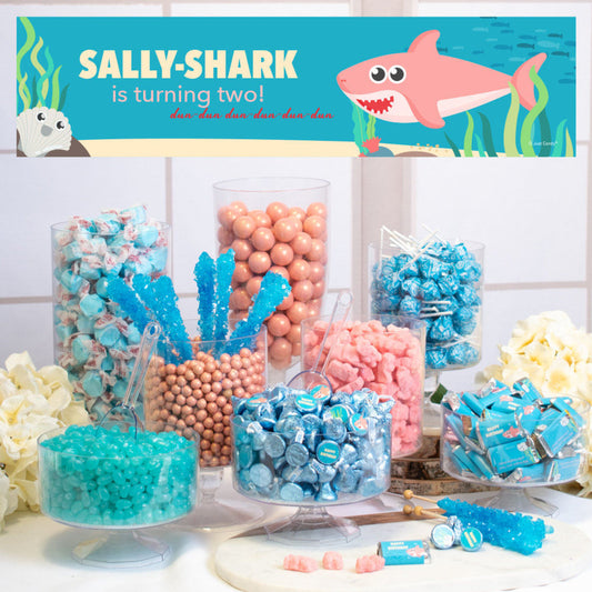 Personalized Shark Birthday Deluxe Candy Buffet - Pink Sharks