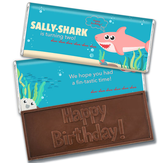 Personalized Birthday Pink Sharks Embossed Chocolate Bars