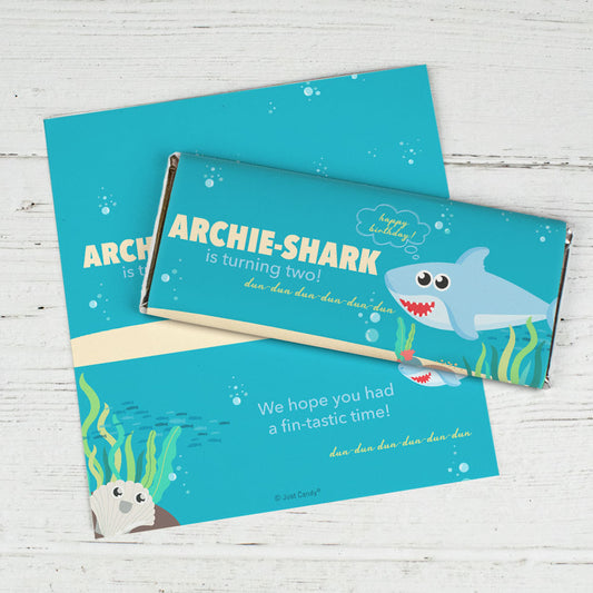 Personalized Shark Birthday Chocolate Bar Wrappers