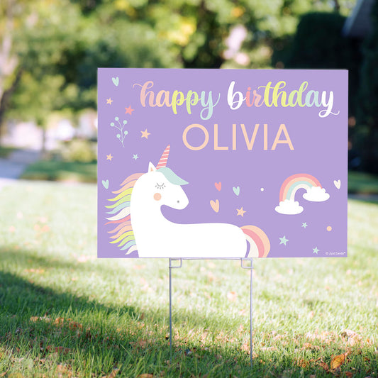 Personalized Kids Birthday Purple Unicorn Yard Sign