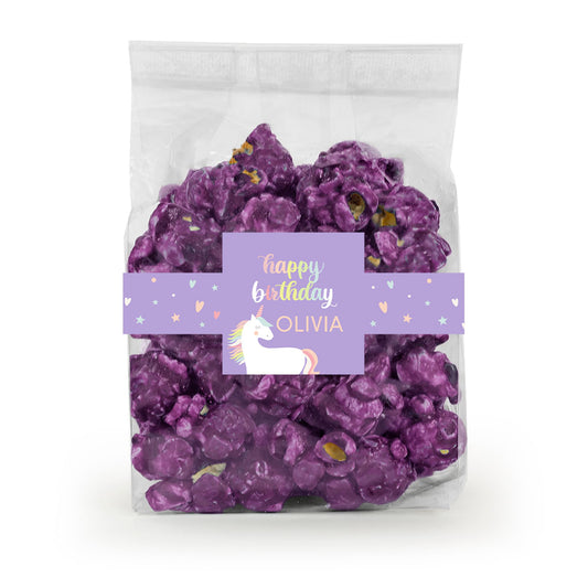 Personalized Unicorn Birthday Candy Coated Popcorn 3.5oz Bag