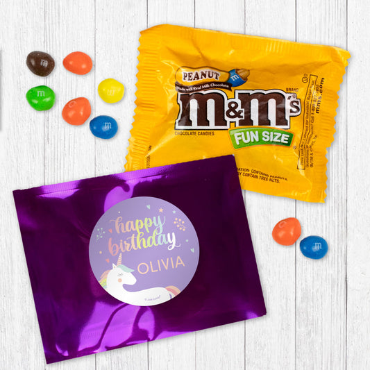 Personalized Kids Birthday Rainbow Unicorn Chocolate M&Ms Favor Bag