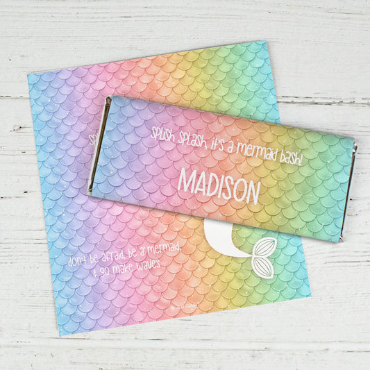 Personalized Mermaid Birthday Standard Chocolate Bar Wrappers Only - Rainbow Mermaid