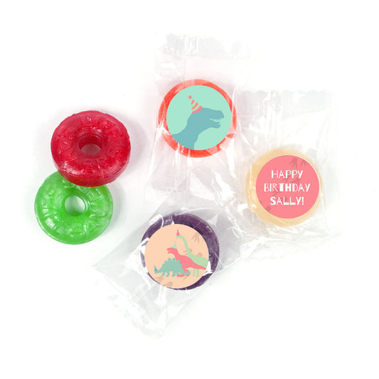 Personalized Dinosaur Birthday Life Savers 5 Flavor Hard Candy - Pink Dinosaur