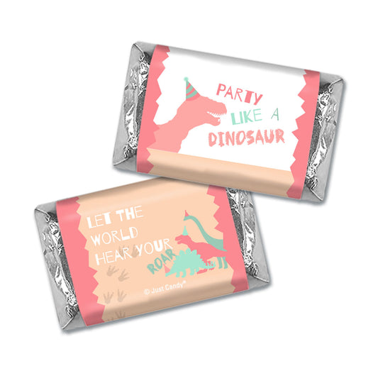 Personalized Dinosaur Birthday Hershey's Miniatures Wrappers Pink Dinosaur