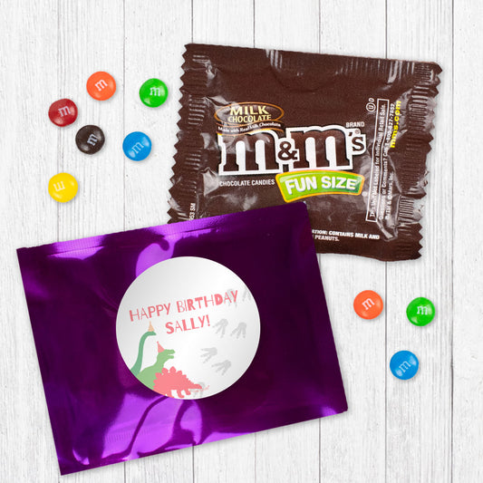 Personalized Kids Birthday Pink Dino Chocolate M&Ms Favor Bag