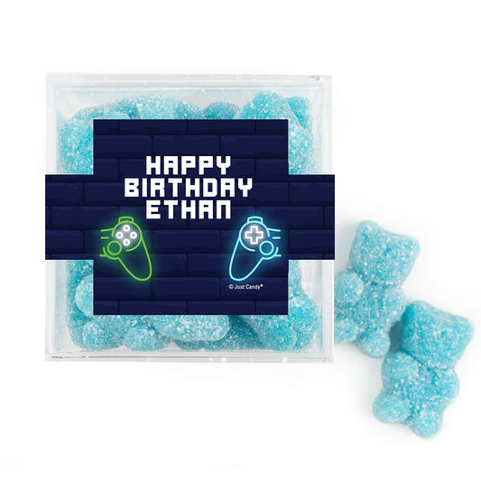 Personalized Gamer Birthday JUST CANDY� favor cube with Sugar Sanded Gummy Bears Gamer