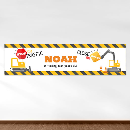 Personalized Construction Birthday 5 Ft. Banner