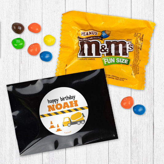 Personalized Kids Birthday Construction Chocolate M&Ms Favor Bag