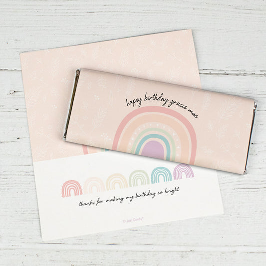 Personalized Rainbow Birthday Standard Chocolate Bar Wrappers Only - Watercolor Rainbows