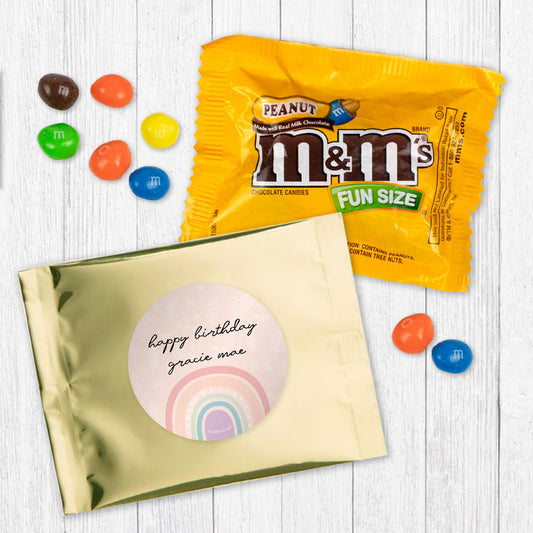 Personalized Kids Birthday Watercolor Rainbows Chocolate M&Ms Favor Bag