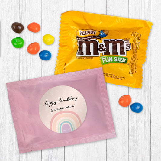 Personalized Kids Birthday Watercolor Rainbows Chocolate M&Ms Favor Bag