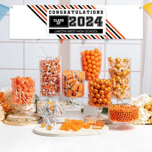 Personalized Orange Graduation School Spirit Stripes Deluxe Candy Buffet