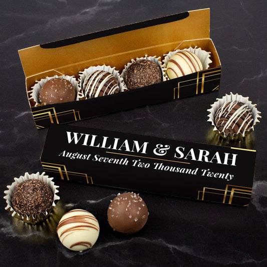 Personalized Truffle Box Wedding Favors Gold Lines - 4 pcs