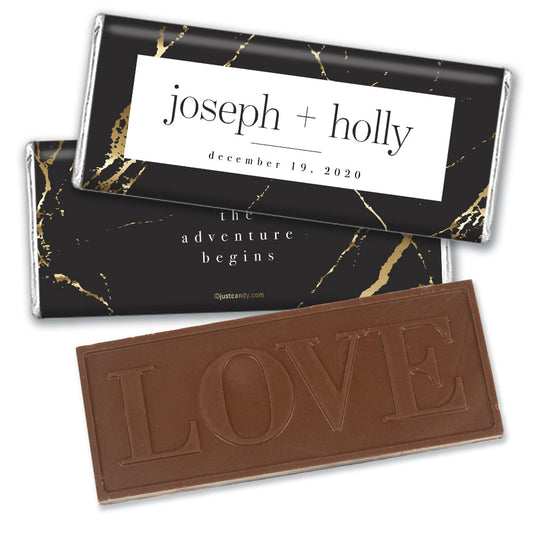 Personalized Wedding Black & Gold Marble Embossed Chocolate Bar & Wrapper