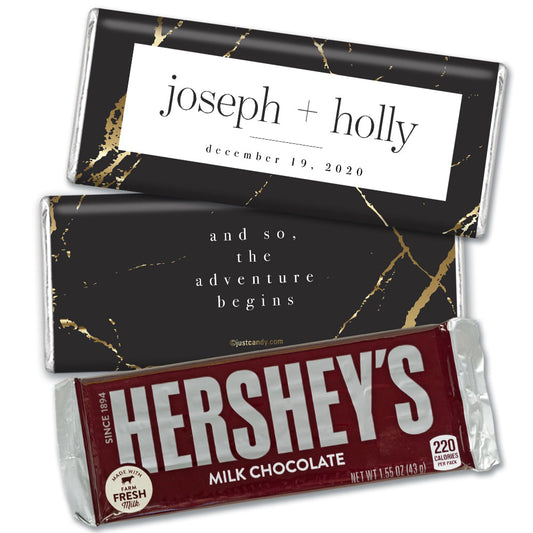 Personalized Wedding Black & Gold Marble Hershey's Milk Chocolate Bar & Wrapper