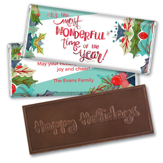 Personalized Christmas Wonderful Time Embossed Chocolate Bar