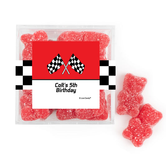 Personalized Race Car Birthday JUST CANDY� favor cube with Sugar Sanded Gummy Bears