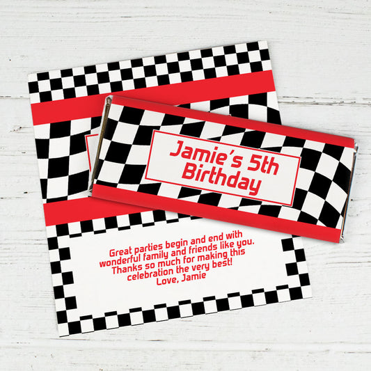 Birthday Racing Themed Personalized Hershey's Chocolate Bar Wrappers