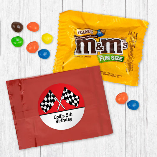 Personalized Kids Birthday Racing Chocolate M&Ms Favor Bag