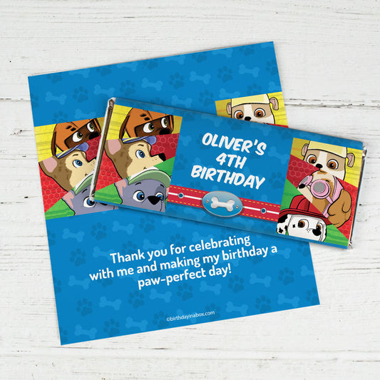 Personalized Birthday Paw Command Chocolate Bar Wrappers