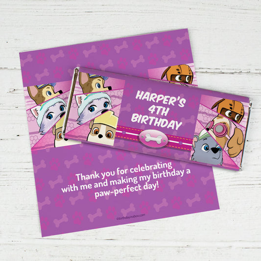 Personalized Birthday Paw Command Pink Chocolate Bar Wrappers