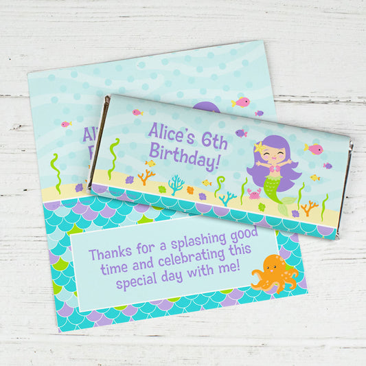 Personalized Birthday Mermaid Friends Chocolate Bar Wrappers Only