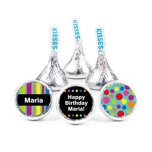 Birthday Stripes & Dots Personalized 3/4" Sticker (108 Stickers)