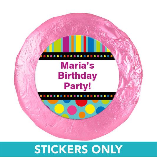 Birthday Stripes & Dots Personalized 1.25" Stickers (48 Stickers)