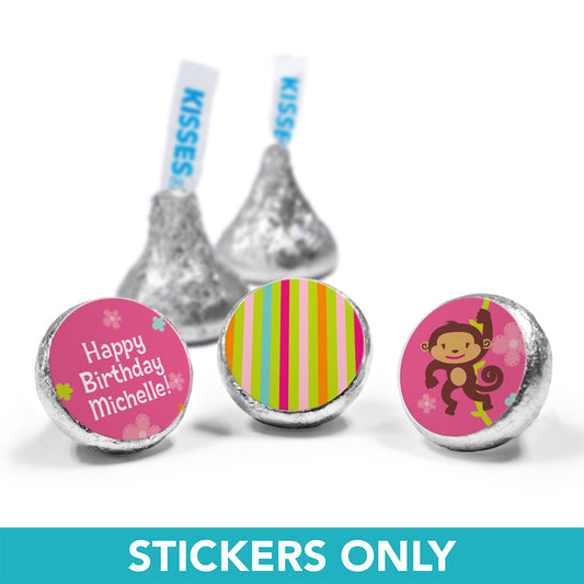 Birthday Girl Monkey Personalized 3/4" Sticker (108 Stickers)