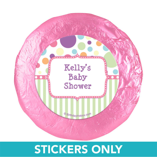 Baby Shower Pink Stripe Personalized 1.25" Stickers (48 Stickers)