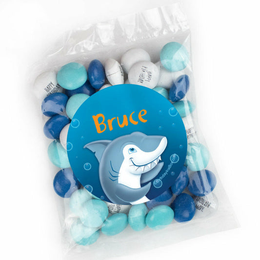 Personalized Shark Candy Bags with Just Candy Milk Chocolate Minis