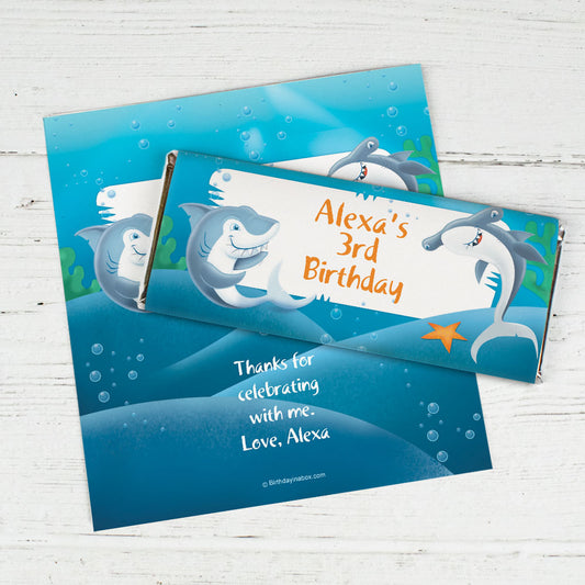 Personalized Birthday Shark Chocolate Bar Wrappers