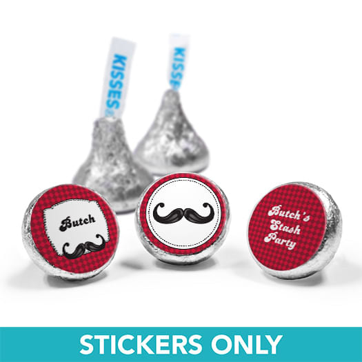 Personalized Birthday Mustache Madness 3/4" Sticker (108 Stickers)