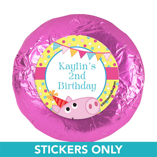 Personalized Birthday Pigs & Dots 1.25" Stickers (48 Stickers)