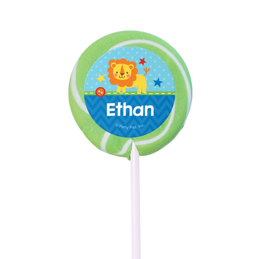 Birthday Personalized Small Green Swirly Pop Lion 1st Birthday (24 Pack)