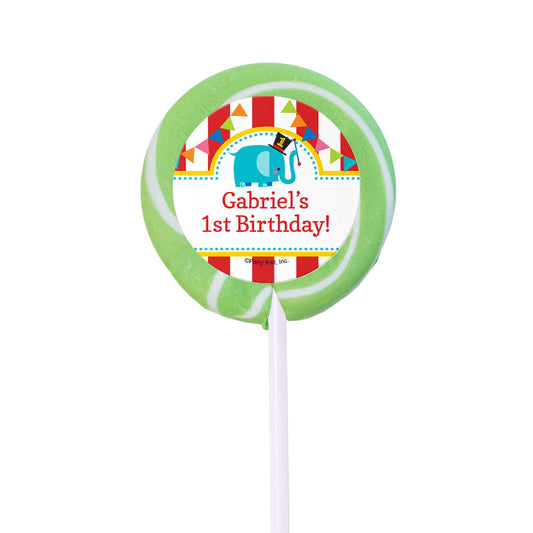 Birthday Personalized Small Green Swirly Pop Circus 1st Birthday (24 Pack)