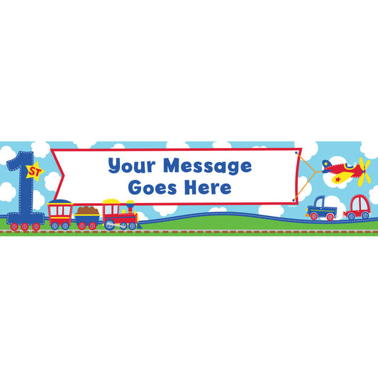 Personalized All Aboard First Birthday 5 Ft. Banner