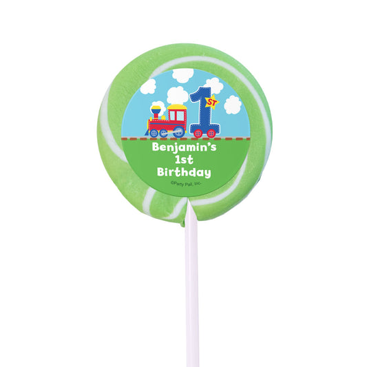 Birthday Personalized Small Green Swirly Pop Train 1st Birthday (24 Pack)