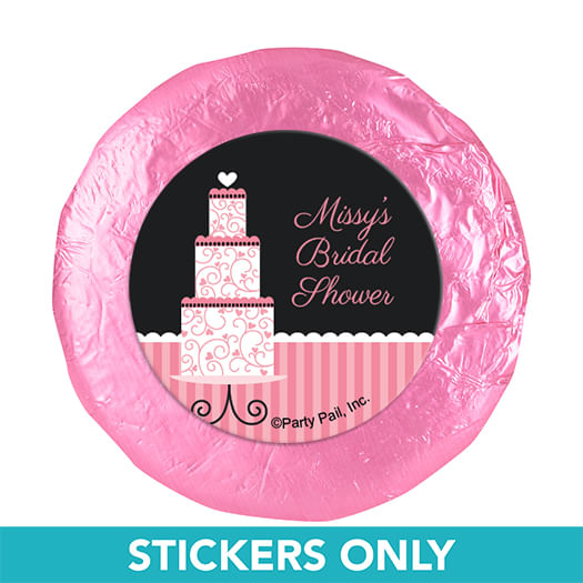 Personalized Bridal Shower Pink Cake 1.25" Stickers (48 Stickers)