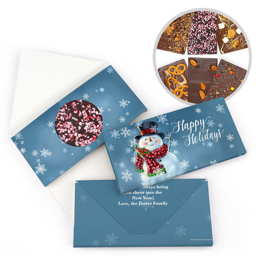 Personalized Christmas Joyful Jolly Snowman Gourmet Infused Belgian Chocolate Bars (3.5oz)